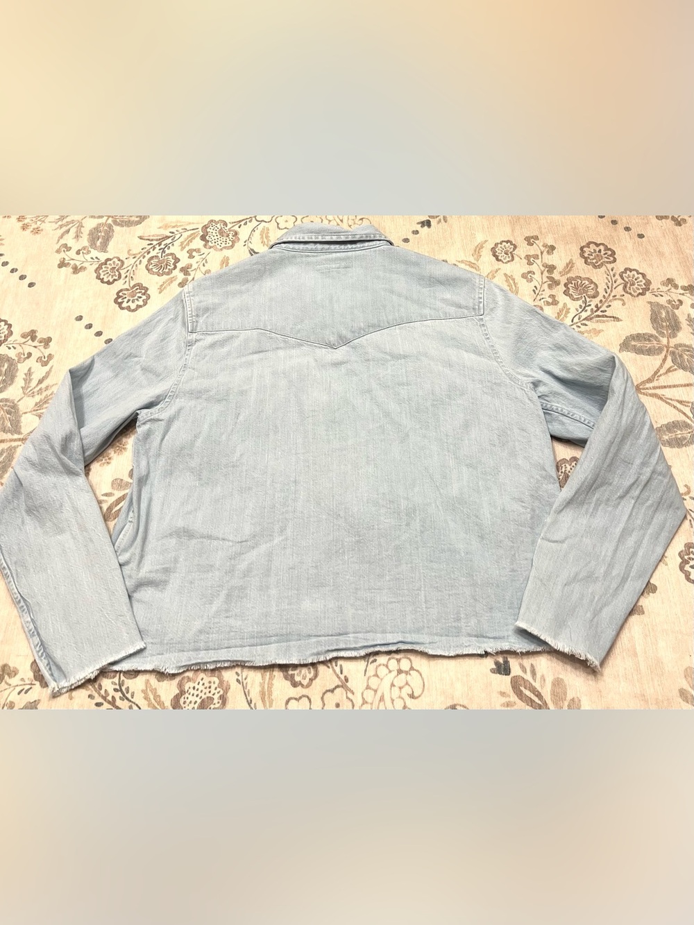 MOTHER The Super Ex's Crop Step Fray Button Down Shirt Small No End In Sight - Picture 8 of 14